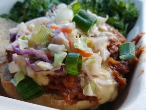 BBQ Jackfruit with coleslaw, good flavor at Cashew in Chattanooga