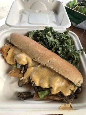 Philly cheesesteak and garlicky kale  at Cashew in Chattanooga