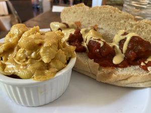 Mac and cheese and meatball sub at Cashew in Chattanooga