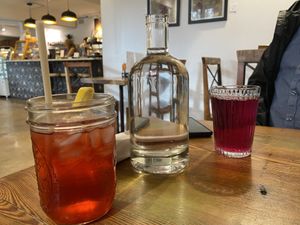 Hibiscus tea and kombucha  at Cashew in Chattanooga