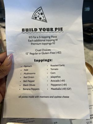 Pizza menu  at Cashew in Chattanooga