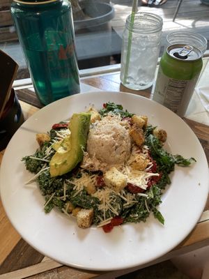 Kale Caesar with a scoop of chikn salad  at Cashew in Chattanooga