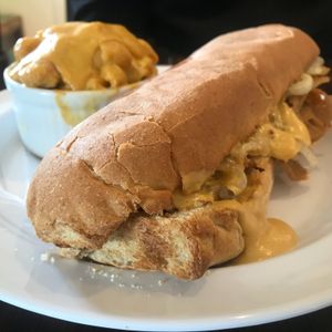 Philly with mac n cheese at Cashew in Chattanooga