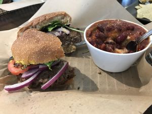 Impossible burger with chili Mac  at Cashew in Chattanooga