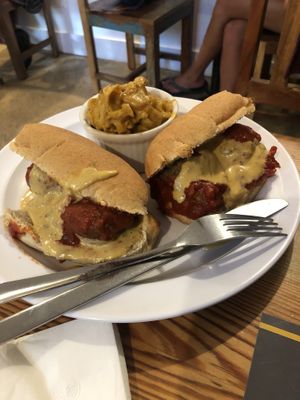 Meatball sub with Mac and cheese! Delicious!  at Cashew in Chattanooga