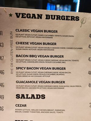 Vegan burger options at Teddy's Burger N' Bar in Warsaw
