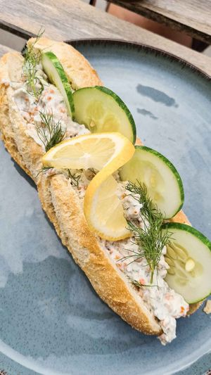 Baguette with Skagen, 69 kr at Queen Beans in Uppsala