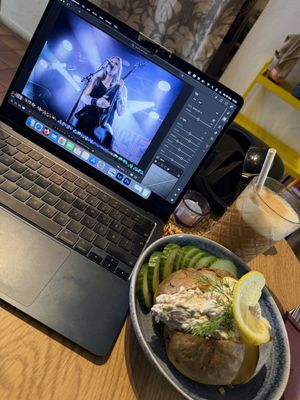 Baked potato with skagen. Best workplace too  at Queen Beans in Uppsala