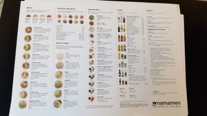 Menu at Namamen in Basel