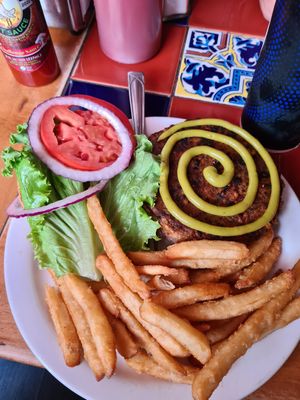 Vegan burger at Last Chance Saloon in Drumheller