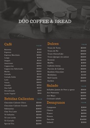 Menu (1/2) at Dúo Cafe in Talca