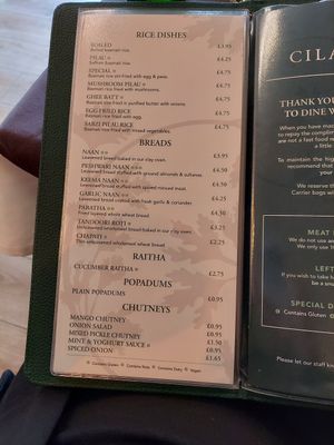 Rice, bread & chutney options at Cilantro in Edinburgh