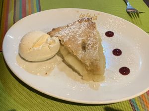 Vegan apple pie    at La Perla Restaurant in Guernsey