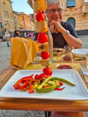 Skewer with grilled tofu and vegetables at La Sciamadda Dei Vinaccieri Ballerini in Sestri Levante