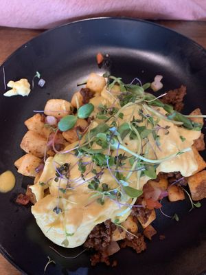 Chorizo potatoes with scrambled egggs  at MoonShine in Cocoa