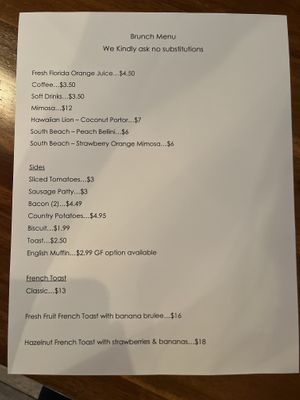 Brunch menu  at MoonShine in Cocoa