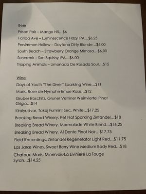 Dinner drink menu  at MoonShine in Cocoa