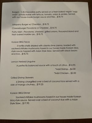 Dinner menu  at MoonShine in Cocoa