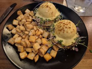 Crab Cake Benedict at MoonShine in Cocoa