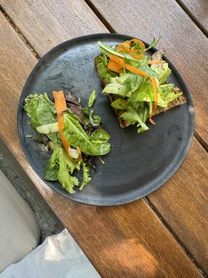 Avocado toast(already ate half before taking photo)  at Antigua Coffee & Bakery in San Jose Del Cabo