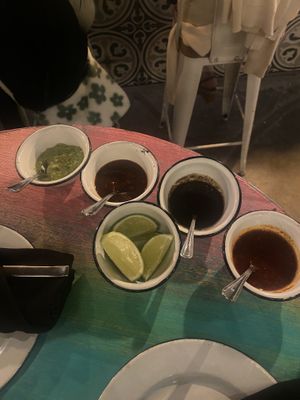 Salsas  at La Lupita Taco & Mezcal in Cabo San Lucas