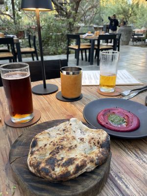 Blue corn and wholemeal bread, beetroot and ginger puree with chimichurri  at Suelo Sur in San Jose Del Cabo