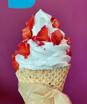 Tart w/ fresh strawberries✨delicious & not too sweet.  at Yoga-urt in Granada Hills