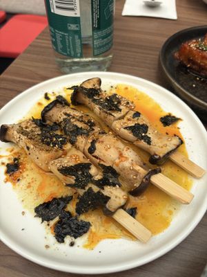 King Brown mushroom skewers  at Miss Pearl Bar + Dining in Southbank