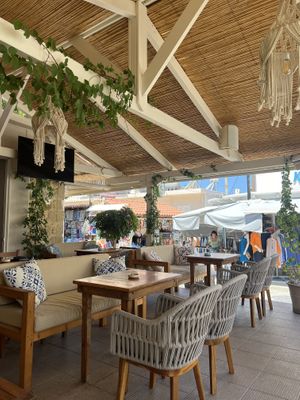 Shaded patio with fans  at La Piazza in Crete