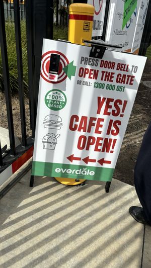 To get into the cafe you may need to open the gate on a Sunday. Press the button as indicated.  at Everdale Cafe & Gelato in Springvale