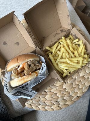 Crispy Mushroom Burger and Truffle Fries   at Everdale Cafe & Gelato in Springvale