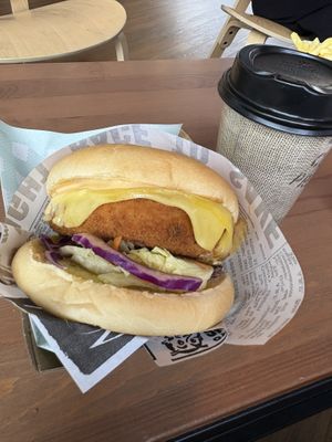Cheesy Schnitzel Burger  at Everdale Cafe & Gelato in Springvale
