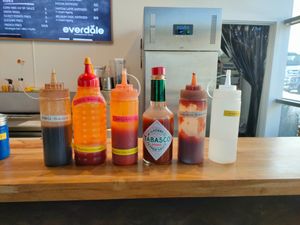 Their selection of sauce you can add yourself, even have sauces without onion and garlic. at Everdale Cafe & Gelato in Springvale