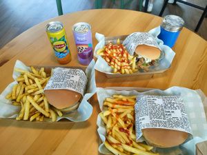 This is our beautiful lunch,we had crispy chick'n and mushroom burgers,very delicious! at Everdale Cafe & Gelato in Springvale