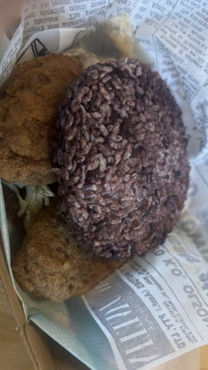 “Fish” burger in purple rice bun  at Everdale Cafe & Gelato in Springvale