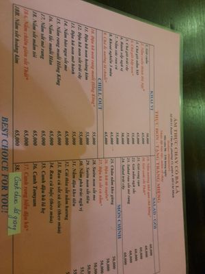 Menu in Vietnamese only at Cỏ Ba Lá Vegetarian in Ho Chi Minh City