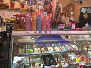 back left and 3rd from left front are vegan at Gelateria Valentino in Rome