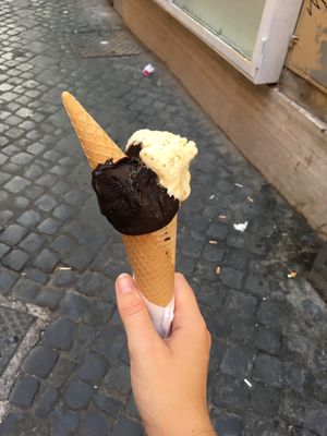 chocolate and fig flavoured gelato! at Gelateria Valentino in Rome