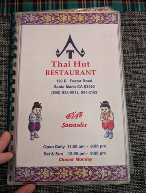 Menu front at Thai Hut in Santa Maria