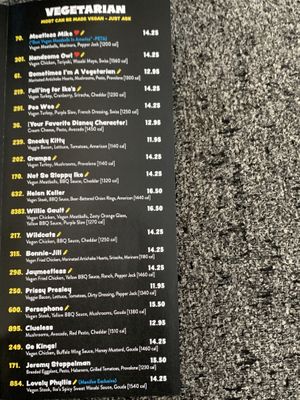 To go menu showing vegetarian/vegan sandwich options.  at Ike's in Menifee
