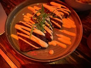 Vegan kimchi pancakes  at Korean Dinner Party in London