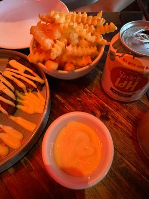 Crinkle fries without burger saucee  at Korean Dinner Party in London