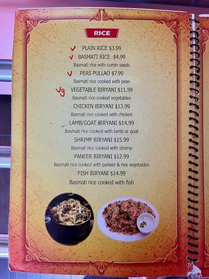 Rice menu at Tandoori Grill in Fresno
