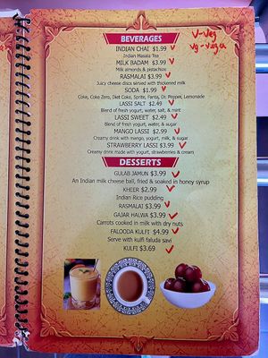 Beverage & dessert menu at Tandoori Grill in Fresno