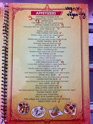 Appetizer menu at Tandoori Grill in Fresno
