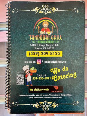 Menu at Tandoori Grill in Fresno