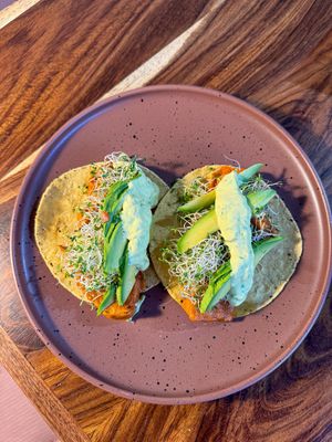 Tacos estilo gobernador de setas   at Hierba Santa in San Cristobal De Las Casas