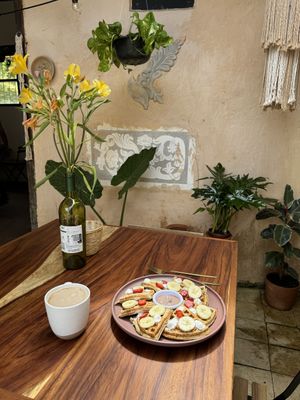 Waffles de avena con plátano   at Hierba Santa in San Cristobal De Las Casas