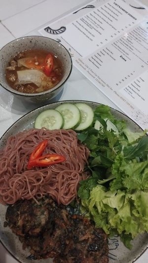 Brown rice vermicelli with mushroom balls. at The Seeds Plant-Based Foods & Desserts in Hoi An