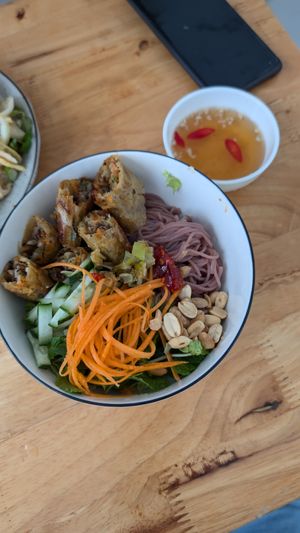 Brown Rice vermicelli with Fried rolls at The Seeds Plant-Based Foods & Desserts in Hoi An